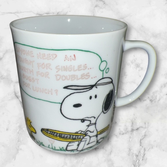 Vtg 1965 Peanuts Woodstock Snoopy Tennis Opponent Singles Porcelain Mug - Picture 1 of 4
